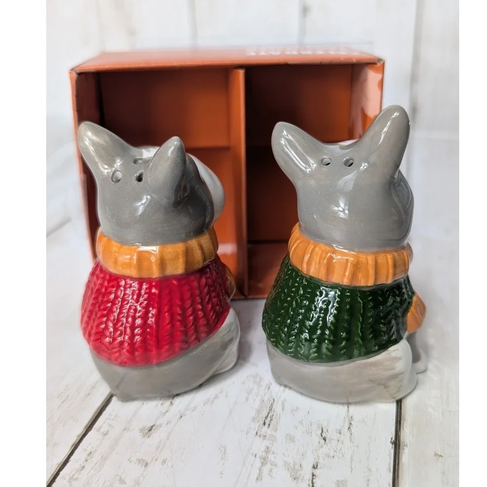 Celebrate Fall Together Salt Pepper Shakers French Bulldog Dog Sweaters NEW